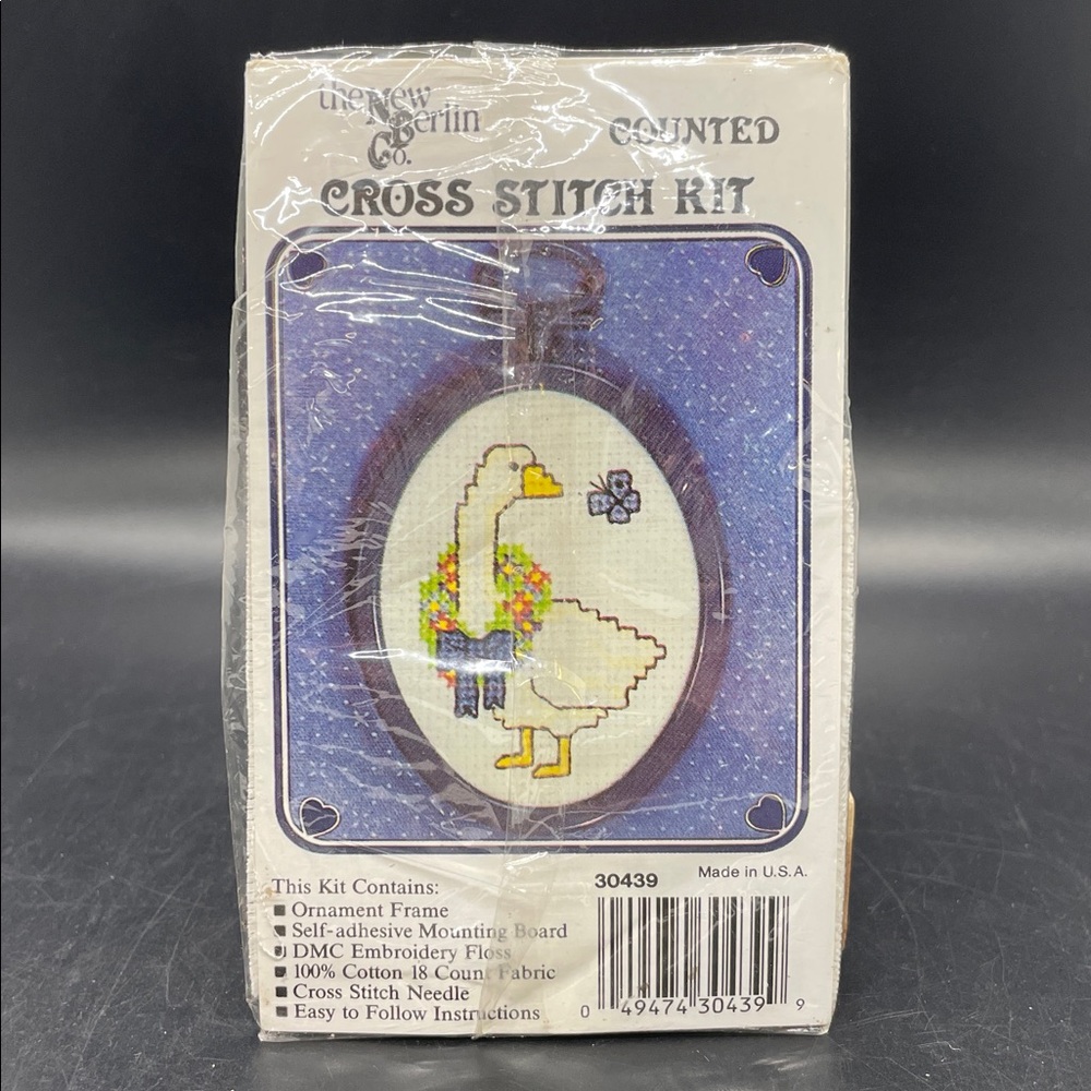 Vintage 80s 90s The New Berlin Counted Cross Stitch Kit Goose Floral Mini Kit